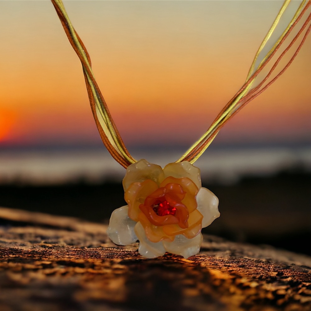 You and I stamped flower pendant in sunny summer colors